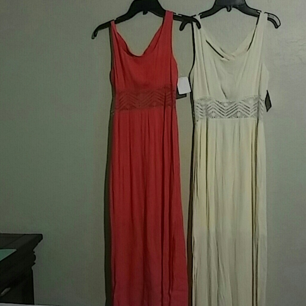 2 dresses (coral and cream color)